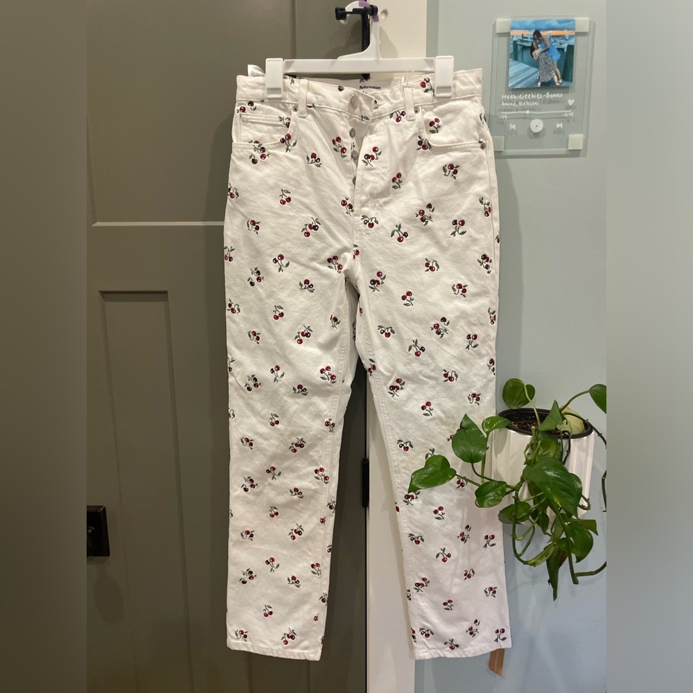 REFORMATION embroidered cherry jeans